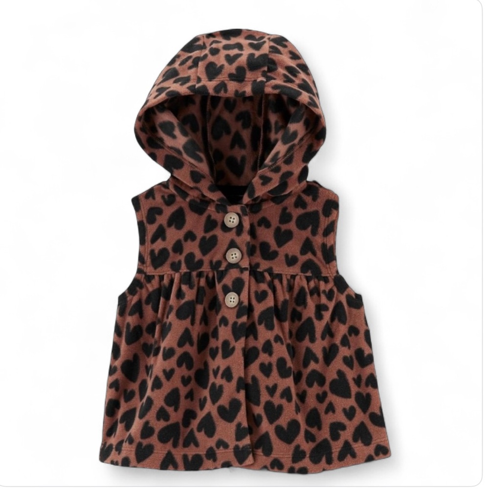 Carter's Black‎ Heart Pattern Hooded Fleece Vest Brown 24m
